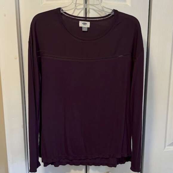 Old Navy Maroon L/S Knit Blouse with Rayon? Bodice Inset Size M - Picture 1 of 8